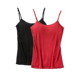 kumosaga Damen-Unterhemd mit integriertem BH, Verstellbarer Spaghettiträger, gepolstertes Unterhemd, Bequeme Yoga-Tanktops for Frauen(Black+red(2pcs),S) von kumosaga