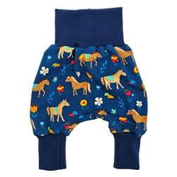 la.nunu Hose für Mädchen - Pferdewiese Blau 98-104 - Kinderhose aus Baumwolle - Handarbeit - Baby Kinder Pumphose Jogger Jogginghose Haremshose Mitwachshose von la.nunu