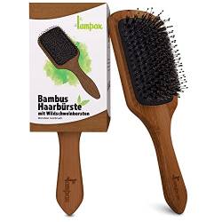 lampox Haarbürste Paddle Brush Paddlebrush Paddel Bürste Entwirrbürste Bürste mit Wildschweinborsten aus Bambusholz von lampox