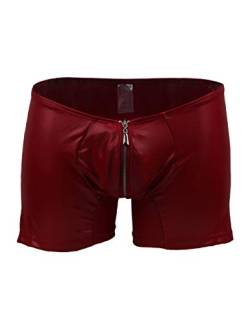 lau-fashion Zipper Wetlook Boxer Shorts Herren Slip Männer Hose Unterwäsche S/M Farbe rot von lau-fashion