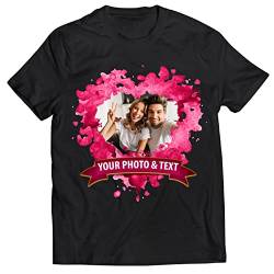 lepni.me Männer T-Shirt Personalisierte St. Valentinstag Shirt für Sie oder Ihn | Custom Geschenk mit Romantischen Foto | Geburtstag Hochzeitstag Geschenke für Paare (5XL Schwarz Mehrfarben) von lepni.me