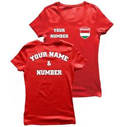 lepni.me Personalisiertes Damen-Fußballtrikot Ungarn T-Shirt | Name und Nummer | Ungarische Flagge, Abzeichen | Fußball-Europameisterschaft 2024 (XL Rot Mehrfarben) von lepni.me