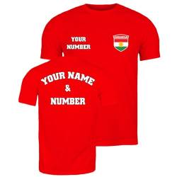 lepni.me Personalisiertes Herren-Fußballtrikot Kurdistan T-Shirt | Name und Nummer | Kurdische Flagge, Abzeichen | Fußball-Europameisterschaft 2024 (XL Rot Mehrfarben) von lepni.me