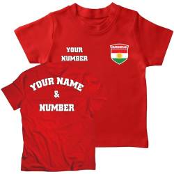 lepni.me Personalisiertes Kinder-Fußballtrikot Kurdistan T-Shirt | Name und Nummer | Kurdische Flagge, Abzeichen | Fußball-Europameisterschaft 2024 (7-8 Jahre Rot Mehrfarben) von lepni.me