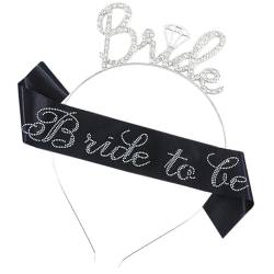 Leryveo Hochzeits-Tiara, Braut-zu-sein-Schärpe und Krone,Strassverzierte Brautparty-Krone - Hochzeitskleid-Haarschmuck, Stirnband-Tiara, Bride to Be Set-Schärpe, Bachelorette-Partyzubehör von leryveo