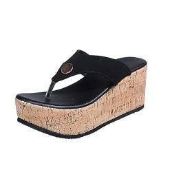 Flip-Flops für Damen, Meer, hohe Hausschuhe für Mädchen, Sommer, zum Wandern, im Freien, Meer, Damen, geschlossen, mit Absatz, Pool, Pantoffeln, Keilabsatz, Strandsandalen, Schwarz , 39 EU von letaofang