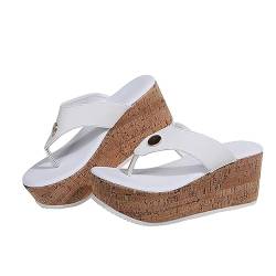 Flip-Flops für Damen, Meer, hohe Hausschuhe für Mädchen, Sommer, zum Wandern, im Freien, Meer, Damen, geschlossen, mit Absatz, Pool, Pantoffeln, Keilabsatz, Strandsandalen, Weiß, 37 EU von letaofang