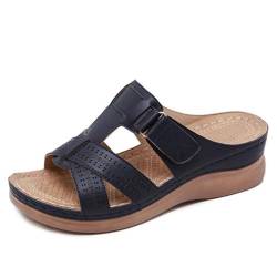 Orthopädische Sandalen mit offenem Zehenbereich, rutschfest, atmungsaktiv, Damensandalen, Retro-Sandalen für den Sommer, Schwarz , 42 EU von letaofang