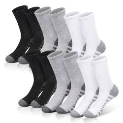 letcdfer 12 Paar Socken Herren 39-47 Wandersocken Crew Sportsocken Gepolstert Trekkingsocken Baumwolle Atmungsaktiv Laufsocke Arbeitssocken Cushioned Training Socken von letcdfer