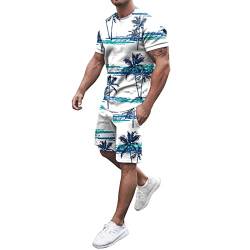 Herren Trainingsanzug Set Sommer Sportanzug 2 Teiliges Outfit Hawaii Drucken Sport Set Kurzarm T-Shirt + Kurze Hose Sets Freizeitanzug Männer Rundhals Oberteile Shorts Jogginganzug von liaddkv