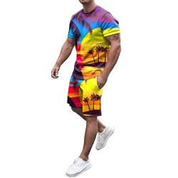 Herren Trainingsanzug Set Sommer Sportanzug 2 Teiliges Outfit Hawaii Drucken Sport Set Kurzarm T-Shirt + Kurze Hose Sets Freizeitanzug Männer Rundhals Oberteile Shorts Jogginganzug von liaddkv