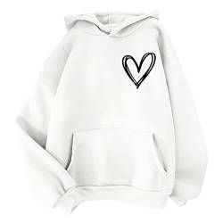 Hoodie Frauen Sweatshirt - Pullover Hooded Oberteile Langarmshirt Herz Druck Kapuzenpullover Mode Hoodies Bequem Casual Pulli Harajuku Sweatjacke Teenager Mädchen Kapuzenpulli Mit Tasche von liaddkv