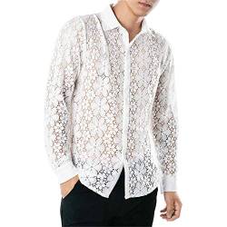 Spitze Hemd Herren Langarm Transparent Blumen Spitze-Hemd Langarmshirt Slim Fit Shirts Männer Hemden Langarm Elegant Muskelshirts Netzhemd Unterhemd Shirt Clubwear Tops von liaddkv