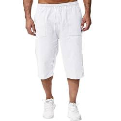 liaddkv Hose Herren 3/4 Lang Mann Frühling Sommer Baumwolle Leinen Freizeithose DüNn Jogginghose Herren Kurz Sporthose mit Kordelzug Taschen Atmungsaktiv Quick-Dry Strandhose, M-3XL von liaddkv