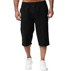 liaddkv Hose Herren 3/4 Lang Mann Frühling Sommer Baumwolle Leinen Freizeithose DüNn Jogginghose Herren Kurz Sporthose mit Kordelzug Taschen Atmungsaktiv Quick-Dry Strandhose, M-3XL von liaddkv