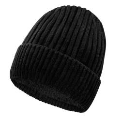 lifwimner Beanie Herren Strickmützen,Unisex Wintermütze Stretchy Wooly Beanie Mütze, Thermo Fleece Winter Strickmütze für Damen und Herren(Schwarz) von lifwimner