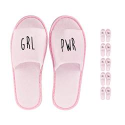 likalla Set: Wellness-Slipper offen mit schwarzer GRL PWR Bestickung in rosa, 5 Paar im Set von likalla