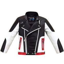 linboo Jungen Bikerjacke aus Kunstleder Lederjacke Kinder Kragen Motorrad Lederimitat Jacke Mäntel für Frühjahr & Herbst, Schwarz, 122-128 von linboo