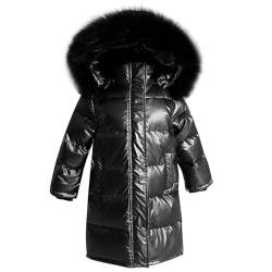 linboo Unisex Kinder Winterjacke Mädchen Winterparka Jungen mit Fellkapuze Outdoor Wintermantel Warme Parka Jacke Dicke Steppjacke Winddicht Baumwolle Jacke, Schwarz, 164 von linboo