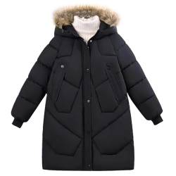 linboo Winterjacke Mädchen Kinder Wintermantel Warm Mäntel Dicke Steppjacke Parka Jacke mit Abnehmbare Fellkapuze, Schwarz, 116-122 von linboo