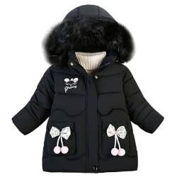 linboo Winterjacke Mädchen Schön Dick Mäntel Warme Jacken mit Fellkapuze Parka Baby Wintermäntel mit Süßen Schleifen & Gedruckt Princess, Schwarz, 92-98 von linboo