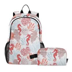 linqin Botanical Sea Life Boy Rucksack mit Lunchtasche, Schultasche und Lunchbox-Set für Jungen, Büchertaschen mit Lunchbox für Jungen 10-12 von linqin