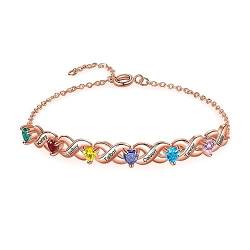 lorajewel Personalisiertes Damen Armband mit Namens Geburtsstein Geschenke für Frauen Personalisierte Geschenke Muttertag Weihnachtstag Jahrestag (Roségold-6 name) von lorajewel