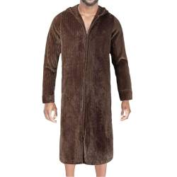 Herren Bademantel Flanell Weich Flauschig Hautfreundlich Reisebademantel Loungewear Grau Schnelltrocknend mit Reissverschluss Frottee Nachtwäsche Morgenmantel Lang mit Kapuze Saunamantel Bademantel von lozssnigzi