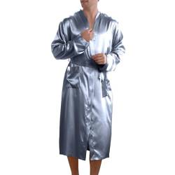 Leichter Bademantel Herren, Lang Weich Hautfreundlich Satin Nachtwäsche Kimono Robe Schwarz Elegant mit 2 Taschen Saunamantel Morgenmantel Große Größen mit Gürtel Reisebademantel Bademantel von lozssnigzi