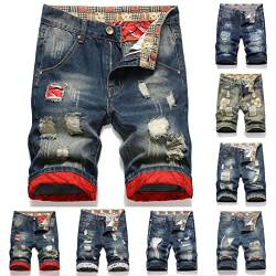 luoluoluo Freizeithose Herren Jeans Shorts Patches Kurze Hose Sommer Bermuda Denim im Used-Look, Männer Vintage Jeanshose Kurz Jeans Loch Bermuda Casual Cowboy Denim Shorts von luoluoluo