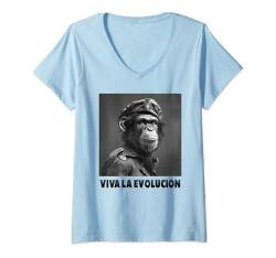 Damen Viva La Evolucion, Revolution, Affe, Nerd T-Shirt mit V-Ausschnitt von lustige Evolution, Wissenschaft und Revolution