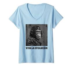 Damen Viva La Evolucion, Revolution, Affe, Nerd T-Shirt mit V-Ausschnitt von lustige Evolution, Wissenschaft und Revolution