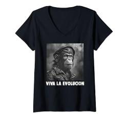 Damen Viva La Evolucion, Revolution, Affe, Nerd T-Shirt mit V-Ausschnitt von lustige Evolution, Wissenschaft und Revolution