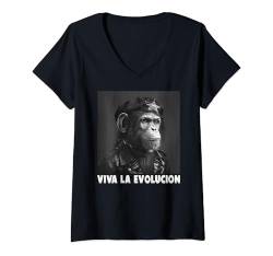 Damen Viva La Evolucion, Revolution, Affe, Nerd T-Shirt mit V-Ausschnitt von lustige Evolution, Wissenschaft und Revolution