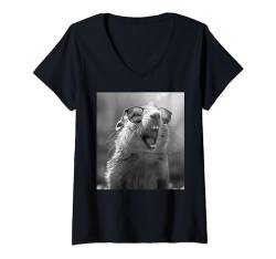 Damen Murmeltier lacht frech, lustiges Murmeltier T-Shirt mit V-Ausschnitt von lustige Tiere, witzige Tierbilder