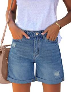 luvamia Damen Casual Ripped Denim Shorts High Rise Distressed Rolled Hem Jeans Shorts, A Lapis Air, X-Groß von luvamia