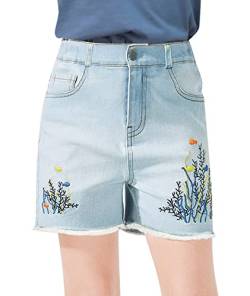 maoo garden Mädchen Denim Shorts Stickerei ausgefranst rohen Saum Knopf vorne Jeans Shorts 9-10Y von maoo garden