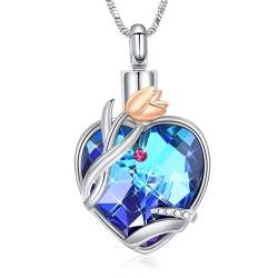 Kristall Herz Einäscherung Schmuck Urne Halskette für Frauen Mom Tulip Blume Memorial Asche Keepsake Halskette von geliebten Menschen von memorial jewelry