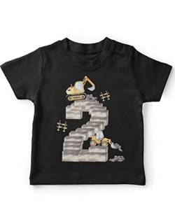 miKalino Baby/Kinder T-Shirt mit Spruch 2 - Bagger Geburtstag Kurzarm Shirt für Jungen und Mädchen | Geschenkidee, Farbe:schwarz, Grösse:80-86 von miKalino