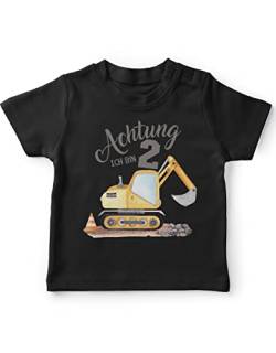 miKalino Baby/Kinder T-Shirt mit Spruch Achtung ich Bin zwei - Bagger Kurzarm Shirt für Jungen und Mädchen | Geschenkidee, Farbe:schwarz, Grösse:92-98 von miKalino