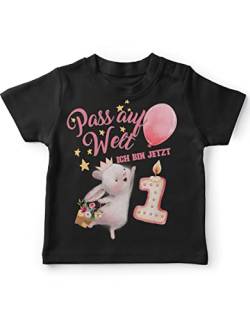 miKalino Baby/Kinder T-Shirt mit Spruch Pass auf Welt Ich Bin jetzt Eins 1 Hase mit Herzluftballon Kurzarm Shirt für Mädchen | Geschenkidee, Farbe:schwarz, Grösse:68-74 von miKalino