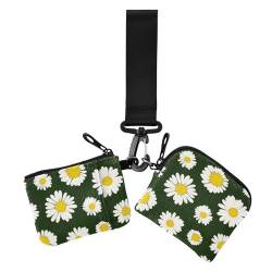 Daisy Floral Damen Münztaschen Kartenhalter Slim Portable Kreditkartenetui Organizer mit Handgelenkschlaufe für Männer Frauen 2 Stück, Gänseblümchen, Blumenmuster, Weiß / Schwarz, Modern von miaozhen