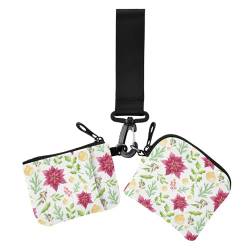 Floral Magenta Grün Damen Münzgeldbörse Kartenhalter Slim Portable Kleingeld Geldbörse Schlüsselhalter mit Schlüsselanhänger für Frauen Männer 2 Packungen, Floral Magenta Grün, Modern, Blumenmuster, von miaozhen