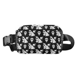 Happy Halloween Totenkopf-Gürteltasche für Geschäftsfrauen, Mehrzwecktasche mit verstellbarem Riemen, für Radfahren, Wandern, Fitnessstudio, Weiß / Schwarz, Happy Halloween Totenkopf weiß schwarz, von miaozhen