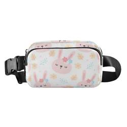 Modische Bauchtasche mit Cartoon-Tieren, schlafendes Kaninchen-Muster, für Männer und Frauen, große Kapazität, Crossbody-Tasche mit verstellbarem Riemen für Einkaufen, Sport, Arbeit, Cartoon-Tiere, von miaozhen