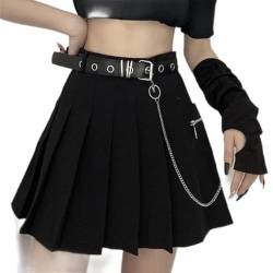 Punk Sommer Gothic Röcke Für Frauen Streetwear Casual Zipper Hohe Taille Schwarz Rock y2k Sexy Mini Plissee Rock Gürtel Kette von mingxinshangdian