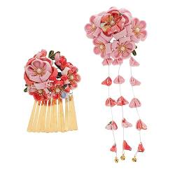 1 Satz 2 Stk Japanischer Seitenclip Geisha-blumen-haarspange Haargummis Für Frauen Tsumami-haarnadel Japanische Haarspangen Chinesische Das Foto Fräulein Bademantel Hardware- von minkissy