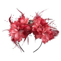Halloween Kostüm Stirnbänder Feder Schädel Tag Der Toten Kopfbedeckung Mexikanische Krone Dia de Los Muertos Rose Kopfbedeckung Haarreifen für Halloween Cosplay von minkissy