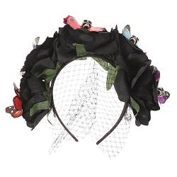 minkissy 3st Cosplay-haarreifen Gothic Haarschmuck Schmetterlings-haarband Haarband Party-kopfschmuck Tag Der Toten Kopfschmuck Stirnband Mit Rosenkrone Halloween Braut Requisiten von minkissy