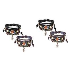 minkissy 4 Sets Armbänder Für Damen Armreifen Accessoires Für Damen Gothic-Armbänder Mehrlagige Armbänder Für Damen Bohemian-Schmuck Für Damen Punk-Armband Leder Herren Perlen von minkissy